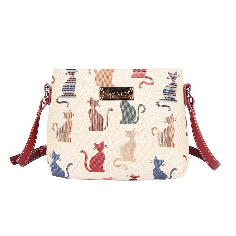 3703 Tapestry Crossbody Bag Shoulder Purse In Cheeky Cat Design XB02-CHEKY